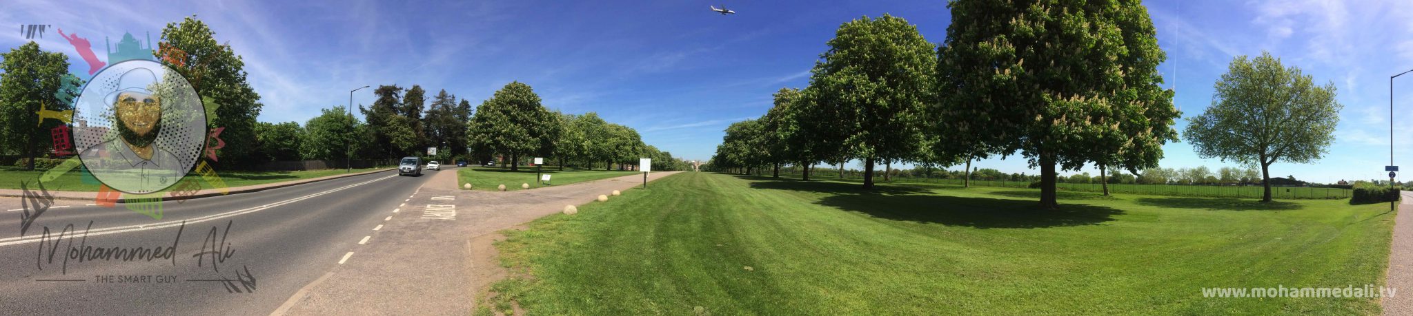 Panoramic view on Long Walk towards Windsor Castle