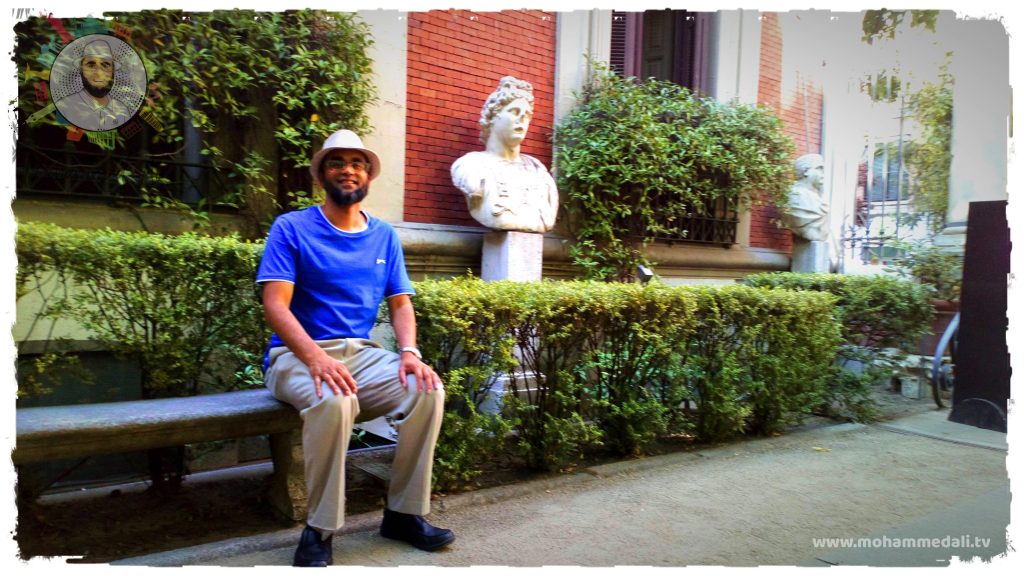 Sitting and relaxing in the garden of Museum Cerralbo in Madrid, Spain