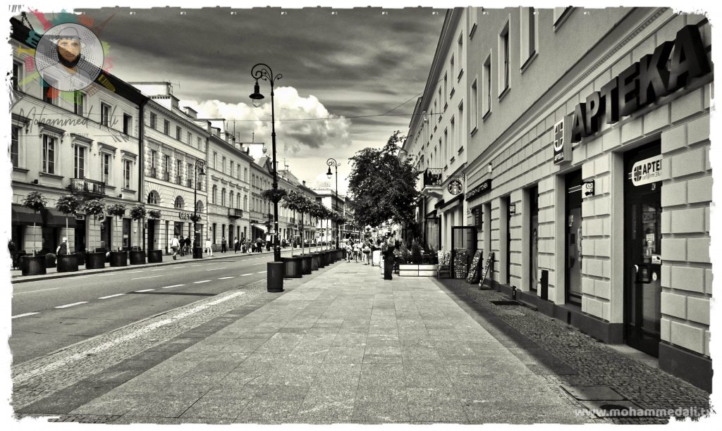 Walking along the streets in Warsaw of Poland