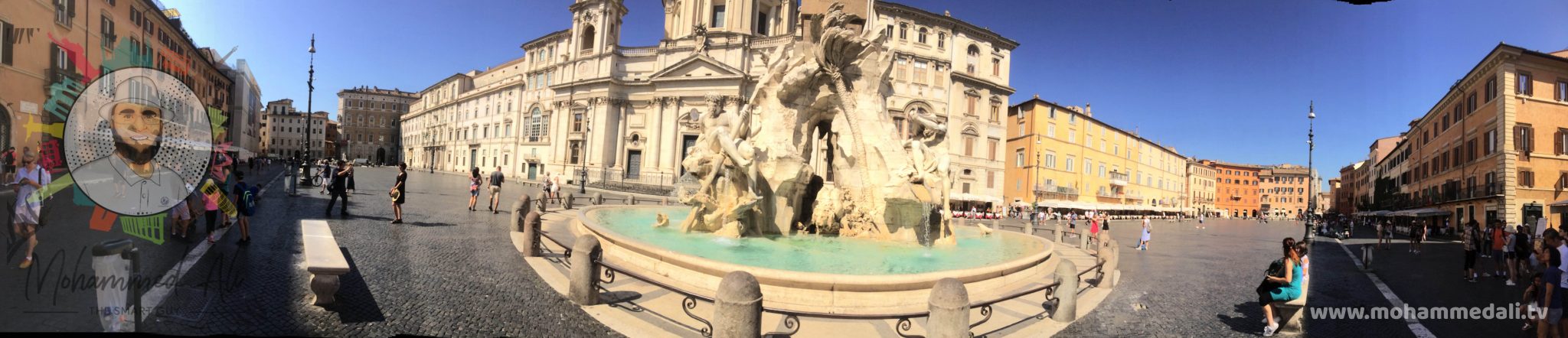 Panoramic view on the Fontana dei Quattro Fiumi of Piazza Navona Panoramic view on the Fontana dei Quattro Fiumi of Piazza Navona