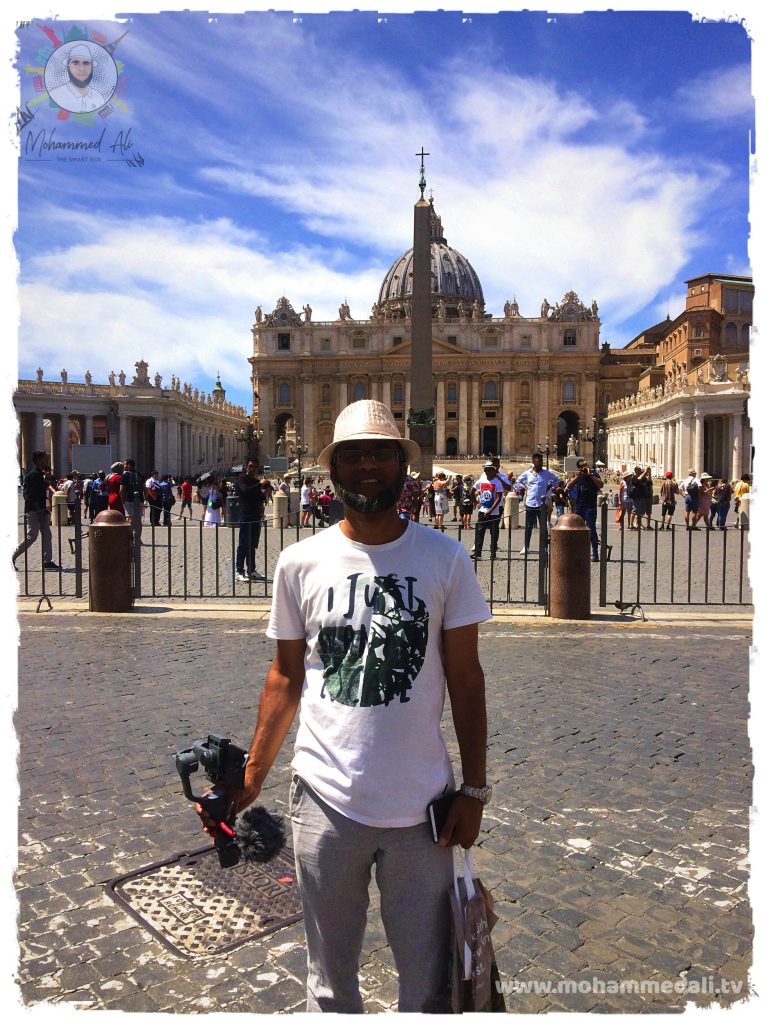 Standing in front of St. Peter's Square in Vatican City, Italy